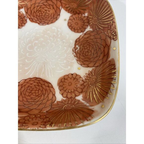 Genuine Kutani Japanese Handpainted Square Dish Bowl Chrysanthemum - Picture 4 of 9